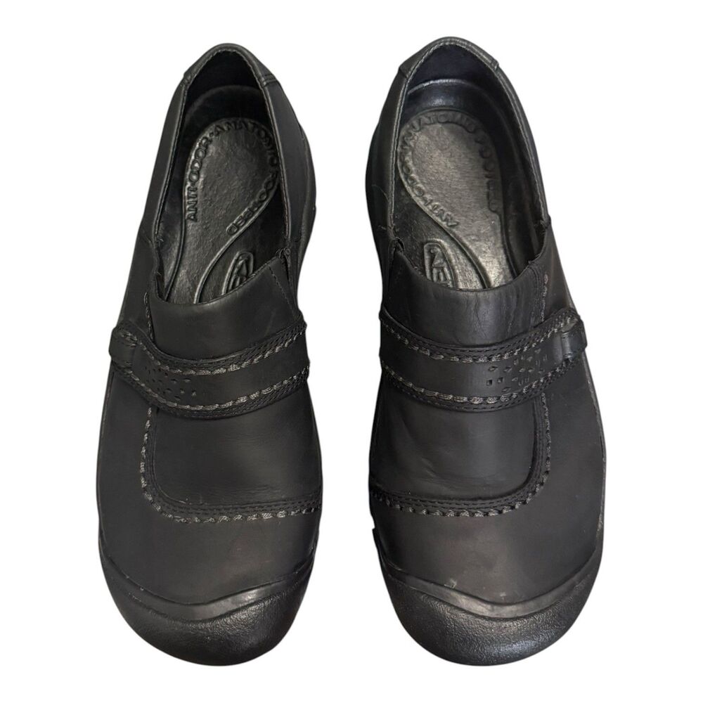 KEEN Kaci Mary Jane Shoes Size 10 Black Leather Gorpcore Outdoor Slip-On Comfort